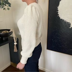 White sweater with puff sleeves